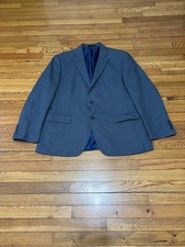 Geoffrey Beene Mens Blazer Jacket Sz 46R Blue Plaid 2 Button Sport Coat