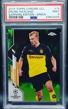 2019-20 Topps Chrome Sapphire UEFA Erling Haaland RC Green Refractor /75 PSA 9