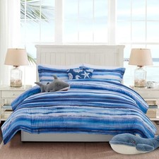 Beach Stripe Bedding Sets 6 Pieces, Blue White Coastal Striped Comforter Set