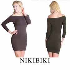 NEW Gray Off Shoulder Seamless Buttery Soft and Stretchy Dress by Nikibiki