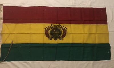 Vintage 1940er Bolivien Flagge handbemalt Wappen Panel genäht Leinen 4 6  135 cm