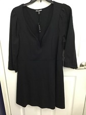 Express Women's Black Low Boned V Neck 3/4 Sleeve Dress Large NWT