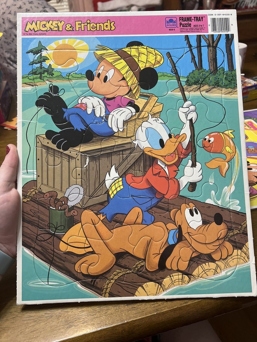 Vintage 1980's Mickey and Friends Fishing Frame Tray Puzzle Mickey