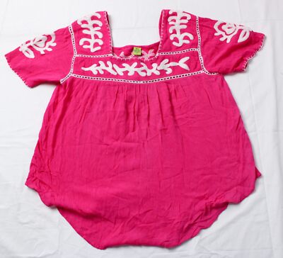 Raj Women's S/S Printed Embroidered Karina Blouse EJ2 Hot Pink Size XL NWT 