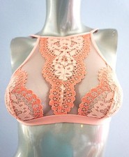 Victoria's Secret Body by Victoria Peach Melba Lace High Neck Bralette Bra Small