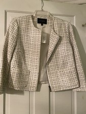 NWT Banana Republic Black White Tweed Jacket Blazer Boucle Moto Zip Collarless 4