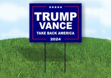 Trump Vance Take Back America BLUE STAR 2024 18x24 in Yard Road Sign w/ Stand