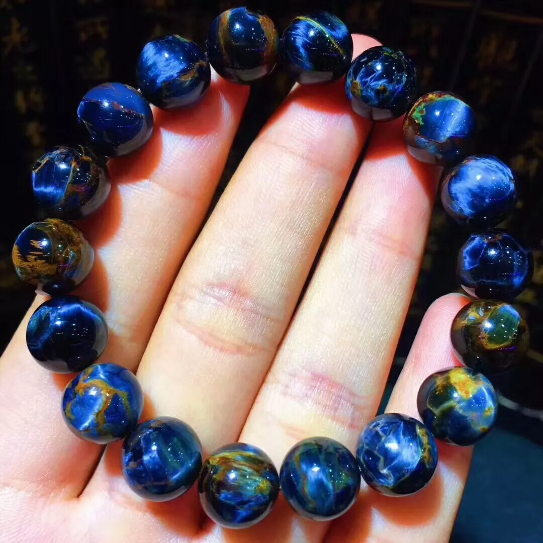 10.5mm Natural Blue Pietersite Gemstone Crystal Round Bead Woman Man Bracelet