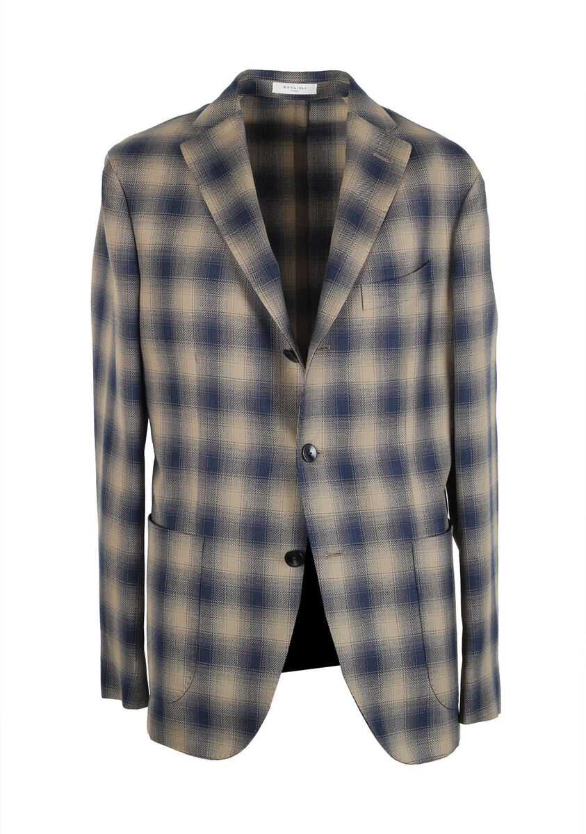 Boglioli K Jacket Beige Blue Checked Sport Coat Size 54 IT Boglioli K Jacket Beige Blue Checked Sport Coat Size 54 IT
