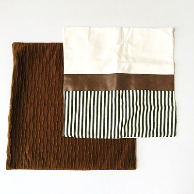 2 Pack Pillow Cover Cushion Cases Brown & Beige 15'' & 16'' Square E1-752