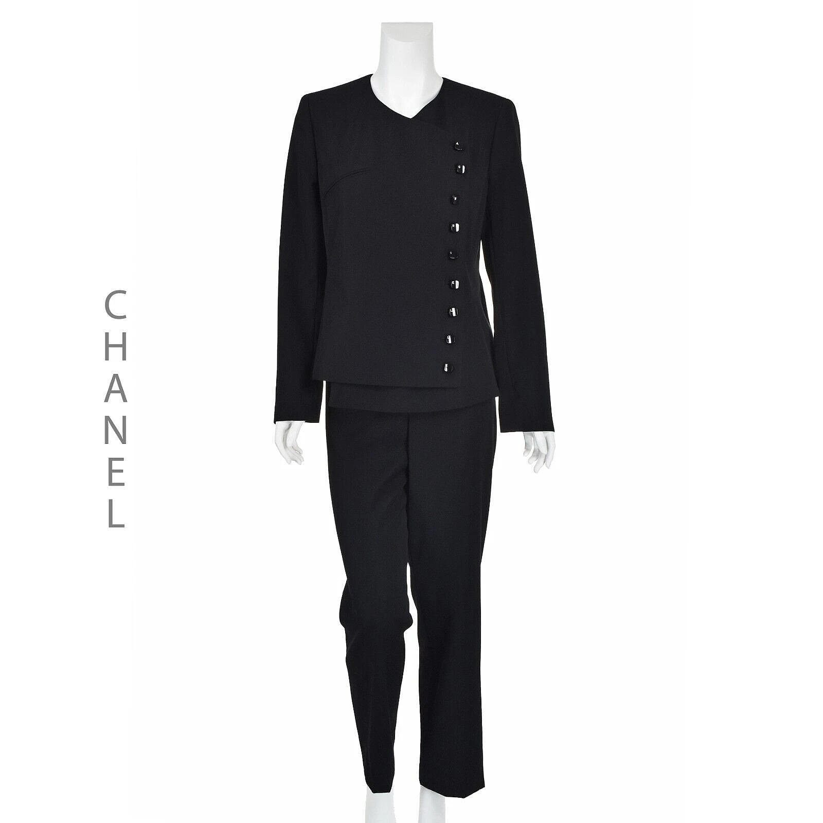 CHANEL Vintage 2000 GABRIELLE Pantaloni Neri con Giacca Asimmetrica TAGLIA US 8 10