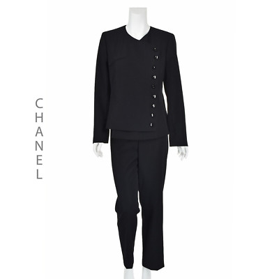CHANEL Vintage 2000 GABRIELLE Black Pantsuit with Asymmetrical Jacket SZ US 8-10