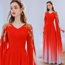 Gorgeous Red Evening Dresses  V Neck Floral Embroidery Gradient Cocktail Gown