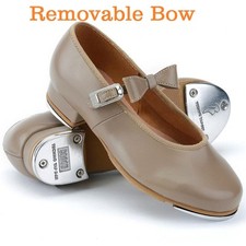 Bloch S0352L Tan Adult Size 4M "Merry Jane" Tap Shoe Shoes w/ Removable Bow