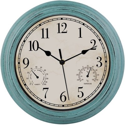 12 Inch Indoor Outdoor Retro Waterproof Wall Clock With Thermometer And Hygromet