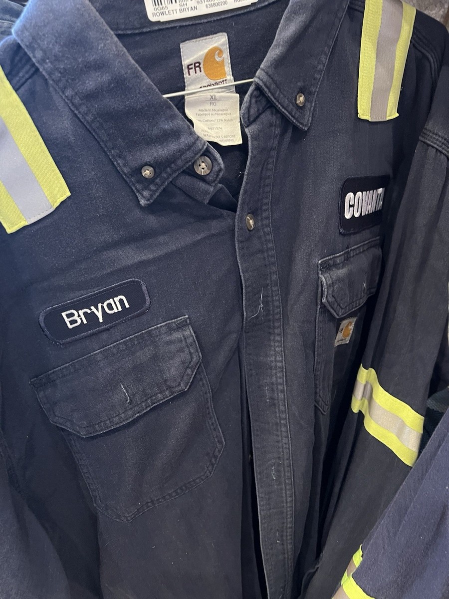 Carhartt FR Work Shirt XL Navy Reflective Stripes 88% Cotton 12