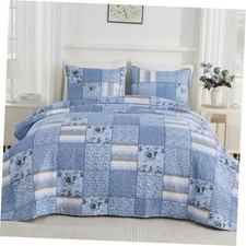 Alaska King Quilts 132x120, Blue Patchwork Bedspread Coverlet Set - Blue