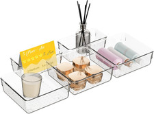 5 PCS Clear Plastic Drawer Organizer Set, 2 Sizes Acrylic Drawer Storage Trays N