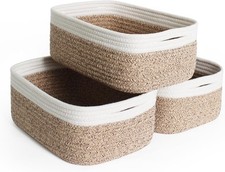3 Pack Small Cotton Rope Storage Baskets for Shelves 11.8"x7.8"x4.7" Woven