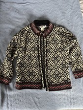 Girls LL Bean Wool Sweater Medium Fair Isle Cardigan