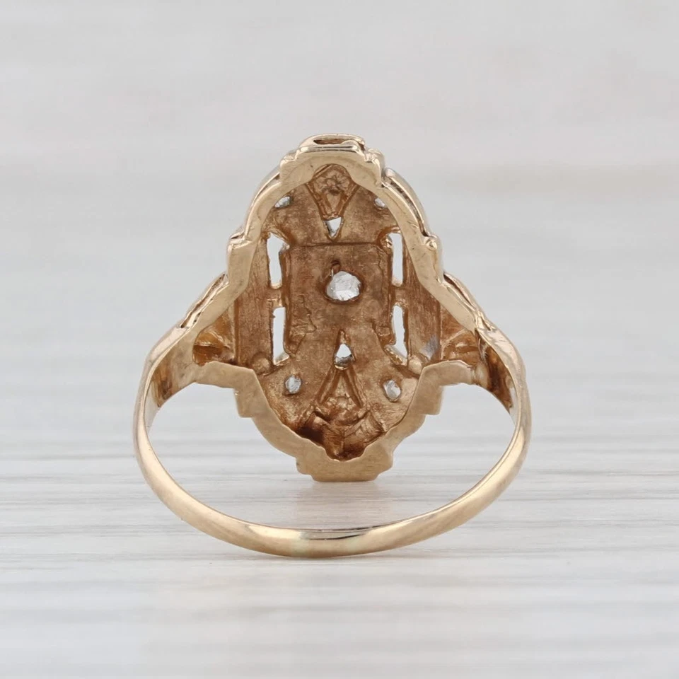 Anillo solitario Art Deco de diamantes talla rosa de oro amarillo blanco de 14 k talla 4,5 Foto 4 de 4