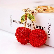 Elegant Red Cherry Keychain with Gold Accents