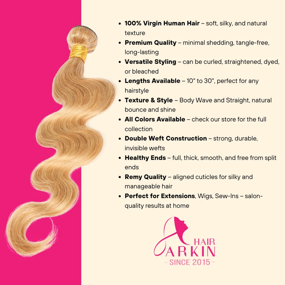 Extensiones de cabello ondas corporales paquetes de cabello humano rubio miel brasileño Remy 15A 27 Foto 3 de 4