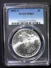 1881 S Morgan Dollar PCGS MS64 nice coin
