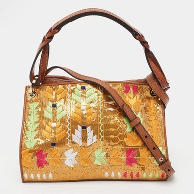 Etro BrownMulticolor Leather and Sequins Crossbody Bag