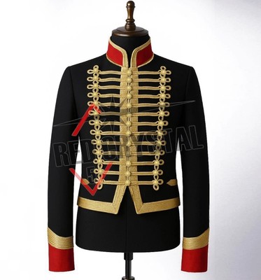 Newly Black Commander Officer's Gold Braid Hussar Military Jacket