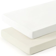 GRSSDER Mini Crib Sheets Fitted, Pack and Play Sheets 2 Pack, Ultra Soft