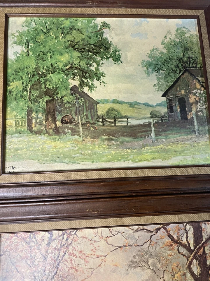 1959 Signed Robert Wood Paintings Home Decor Vintage Framed Seasonal Art - Image 4 of 4