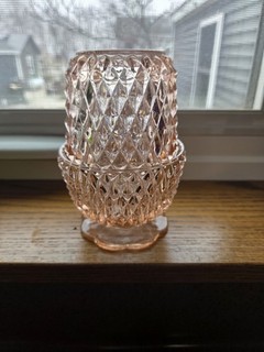 Indiana Glass PINK PEACH Fairy Lamp Vintage Diamond Point Lamp Candle