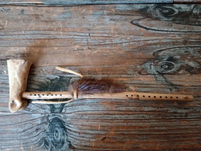 Unique Native American Peace Pipe Real Bone Wood Fur Smoking Pipe (unused)  6.5