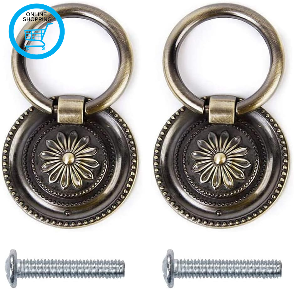 2Pcs Drawer Ring Pull Handles Vintage Antique Ring Pull Handle Cupboard Drawer P