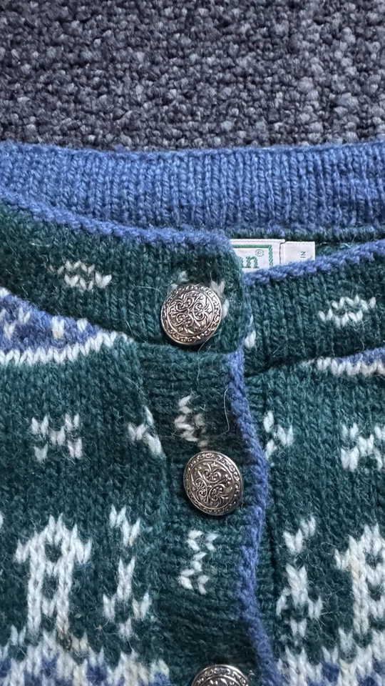 Vintage L.L. Suéter de Lana Bean Nordic Fair Isle Cuello Abotonado Verde Pequeño EE. UU. Foto 4 de 4