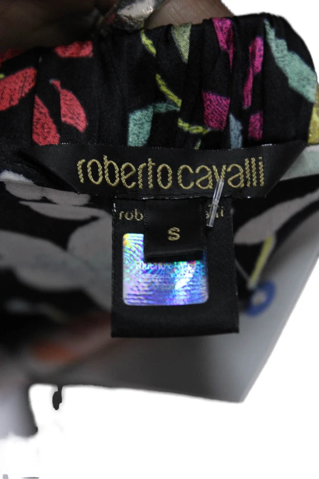 Falda Midi Roberto Cavalli Mujer Campesina Floral Seda Lycra Negra Talla S Foto 4 de 4