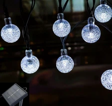 Solar String Lights Outdoor, 20ft Waterproof 30 LEDs 8 Modes Crystal White 