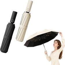 2 Packs Windproof Waterproof UV-Blocking Travel Umbrella, white and black