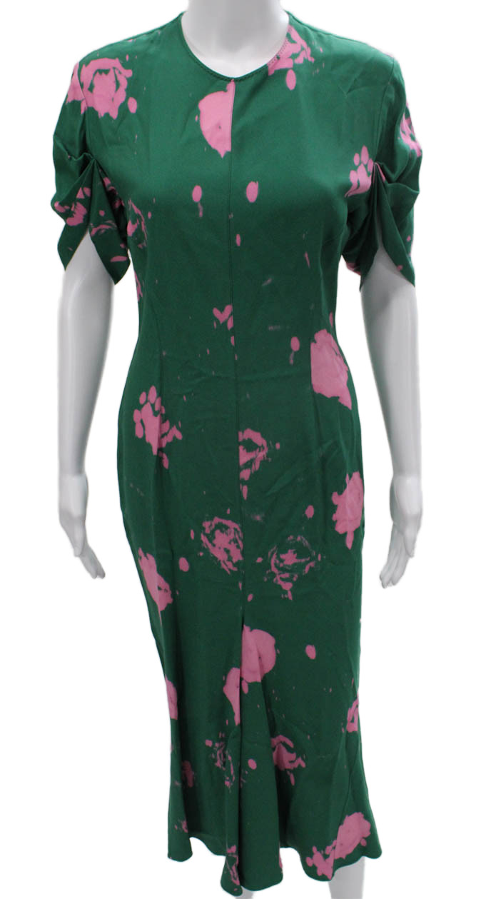 Marni Women Maxi Dress Green Tie Dye Round Neck Short Sleeve Viscose Size 38Free Shipping in US $100+ Orders | $6.95 Orders Below