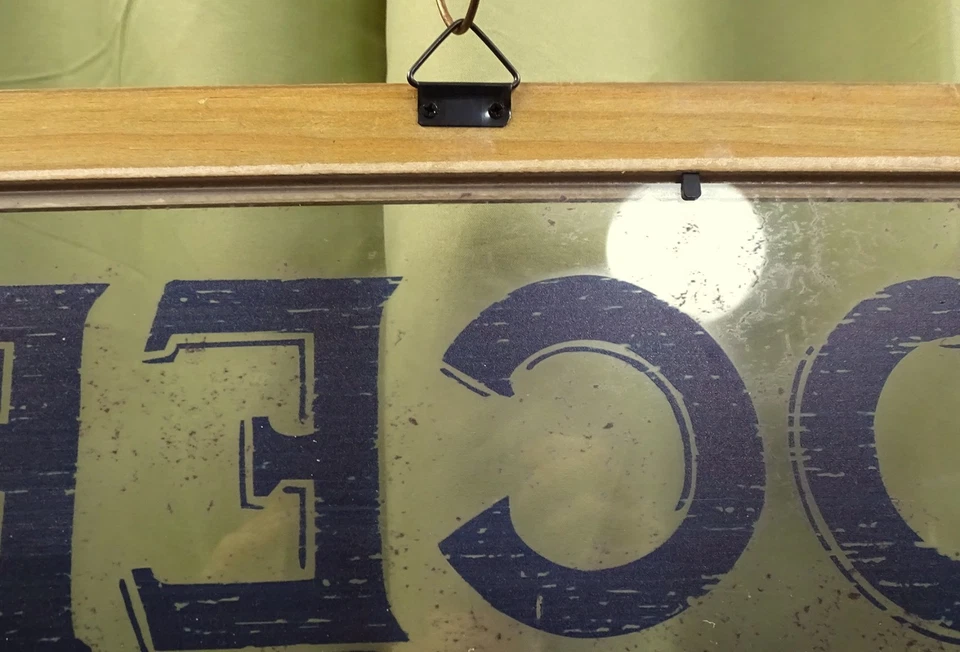 Sign Groceries Dry Goods Reverse Painted on Glass Wood Frame Distressed - Image 3 of 4