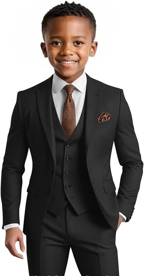 Traje para niños 3 piezas calce ajustado esmoquin niños traje formal blazer chaleco pantalón conjunto de traje Foto 3 de 4