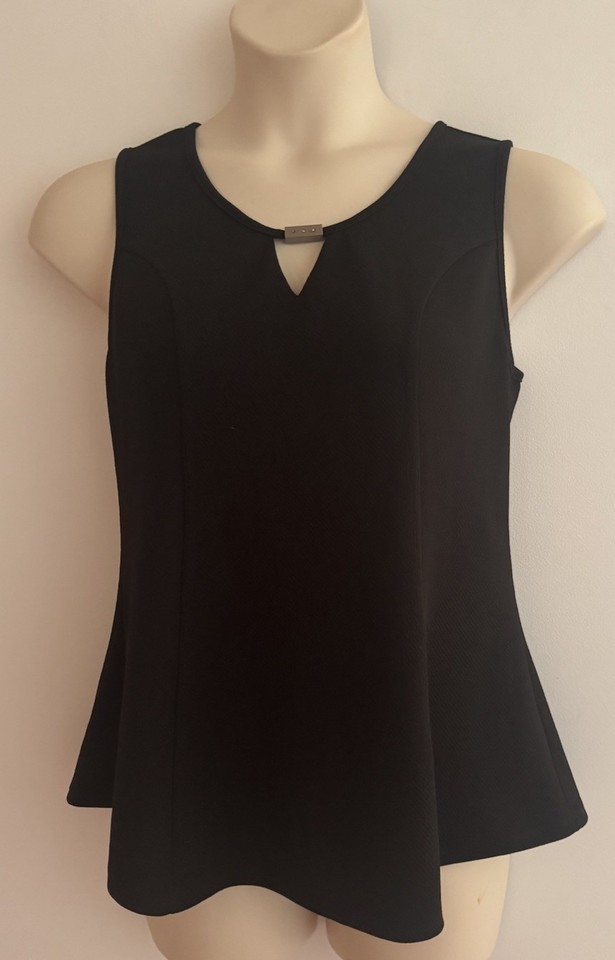 Black Sleeve Peplum Unlined Top/ Stretchy Fabric Size 16 Polyester Mix GC