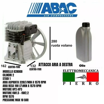 ABAC\NUAIR GRUPPO POMPANTE ABAC B2800B compressore NUAIR CECCATO FINI SHAMAL BALMA HP3+olio