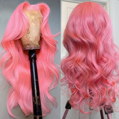Long Wave Lace Synthetic Wigs Pink Lace Wig Natural Hairline 