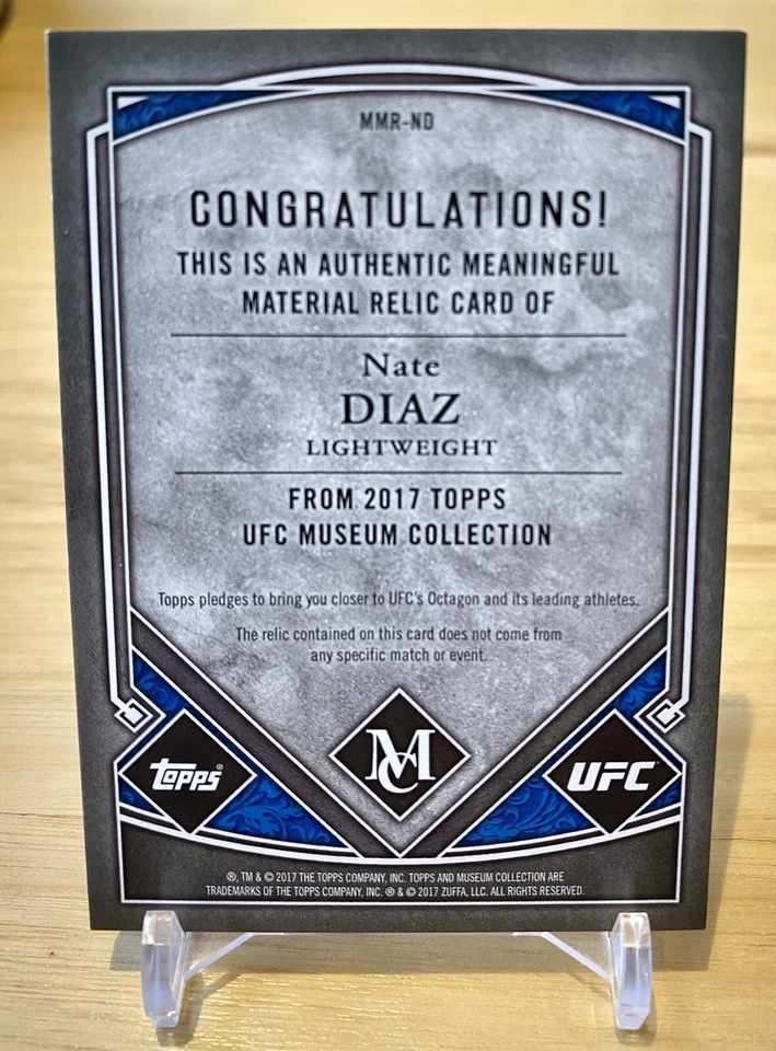 2017 Topps Museum UFC NATE DIAZ Meaningful Material Relic MMA #21/35 - Image 2 of 2