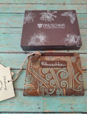 Anuschka Hand-Painted Leather Mini-Two-Fold Wallet Tooled Waves NEW