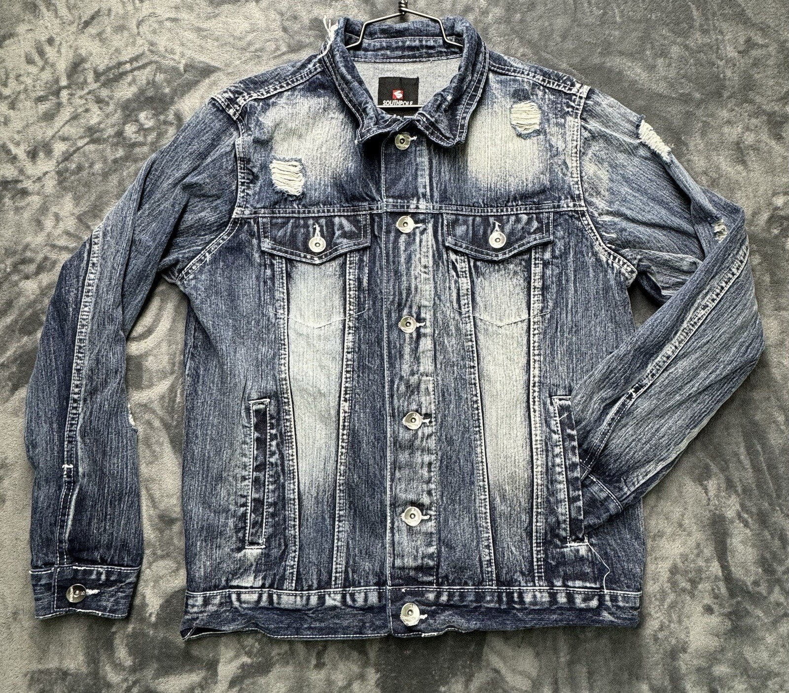 Southpole Jean Jacket Men's Medium Blue Denim Button Front Y2K Streetwear