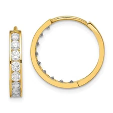 14k Yellow Gold CZ Hinged Hoop Earrings 1.93g Perfect Gift for Her