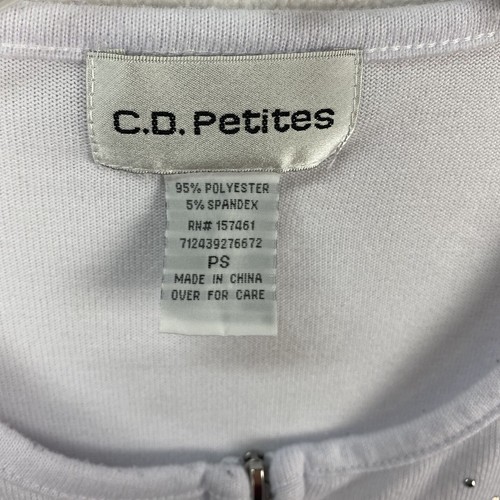 C.D. PETITES Woman SIZE PS White Full Zip Sweater Silver Studs Light Weight - Picture 2 of 7